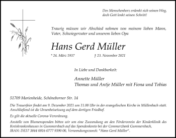Anzeige von Hans Gerd Müller von  Anzeigen Echo 