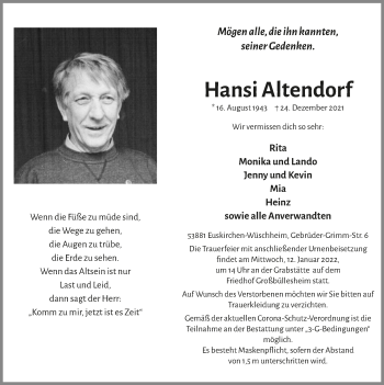 Anzeige von Hansi Altendorf von  Blickpunkt Euskirchen 