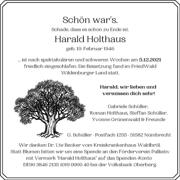 Anzeige von Harald Holthaus von  Anzeigen Echo  Lokalanzeiger 