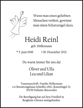 Anzeige von Heidi Reinl von  Werbepost 