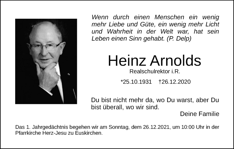  Traueranzeige für Heinz Arnolds vom 18.07.2023 aus Kölner Stadt-Anzeiger / Kölnische Rundschau / Express