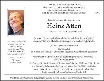 Anzeige von Heinz Atten von Kölner Stadt-Anzeiger / Kölnische Rundschau / Express