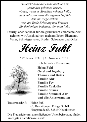 Anzeige von Heinz Fuhl von Kölner Stadt-Anzeiger / Kölnische Rundschau / Express