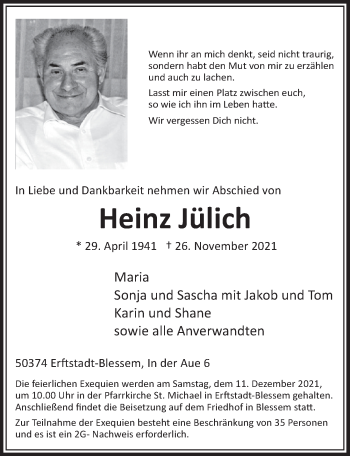 Anzeige von Heinz Jülich von  Werbepost 