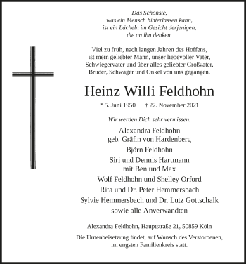 Anzeige von Heinz Willi Feldhohn von  Blickpunkt Euskirchen 