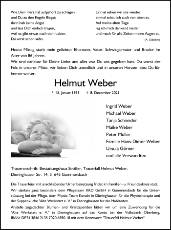 Anzeige von Helmut Weber von Kölner Stadt-Anzeiger / Kölnische Rundschau / Express
