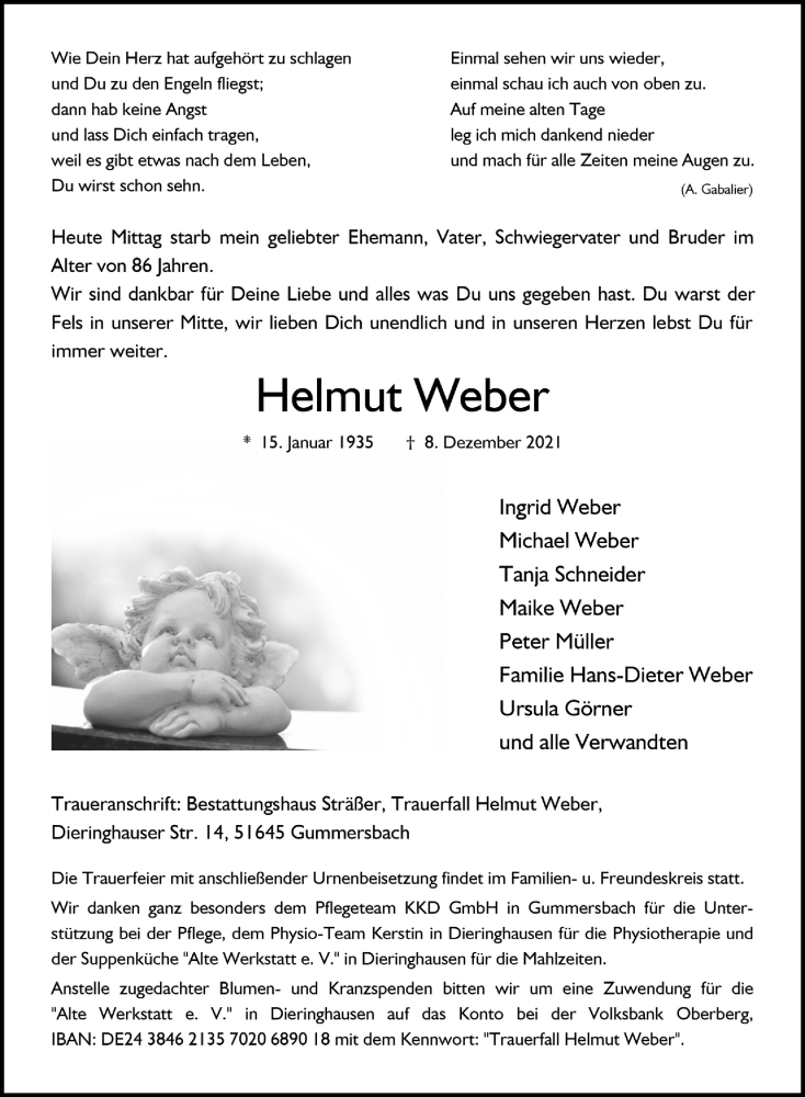  Traueranzeige für Helmut Weber vom 17.12.2021 aus  Anzeigen Echo 