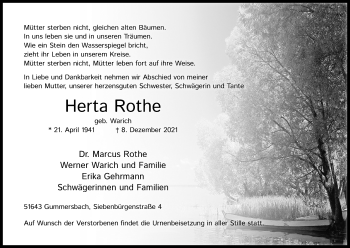 Anzeige von Herta Rothe von Kölner Stadt-Anzeiger / Kölnische Rundschau / Express