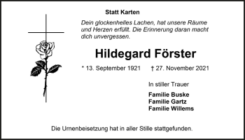 Anzeige von Hildegard Förster von  Blickpunkt Euskirchen 