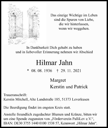 Anzeige von Hilmar Jahn von Kölner Stadt-Anzeiger / Kölnische Rundschau / Express
