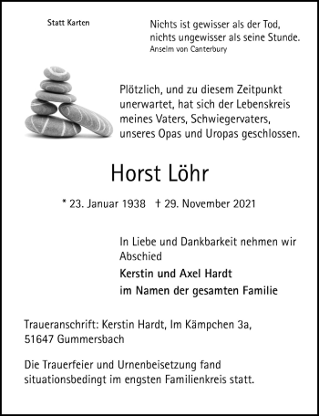 Anzeige von Horst Löhr von  Anzeigen Echo 
