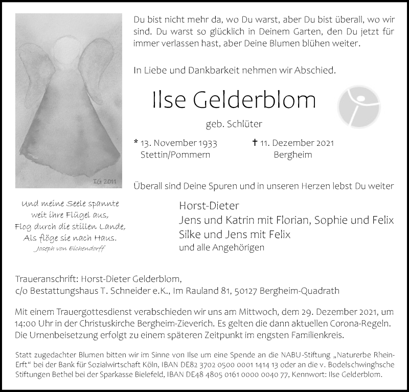  Traueranzeige für Ilse Gelderblom vom 21.12.2021 aus Kölner Stadt-Anzeiger / Kölnische Rundschau / Express