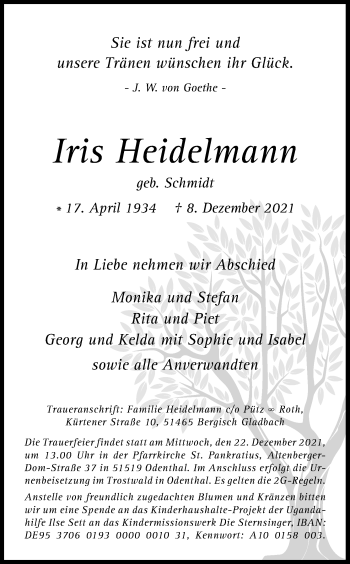 Anzeige von Iris Heidelmann von Kölner Stadt-Anzeiger / Kölnische Rundschau / Express