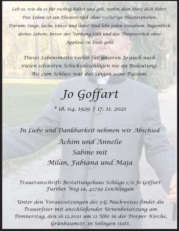 Anzeige von Jo Goffart von Kölner Stadt-Anzeiger / Kölnische Rundschau / Express