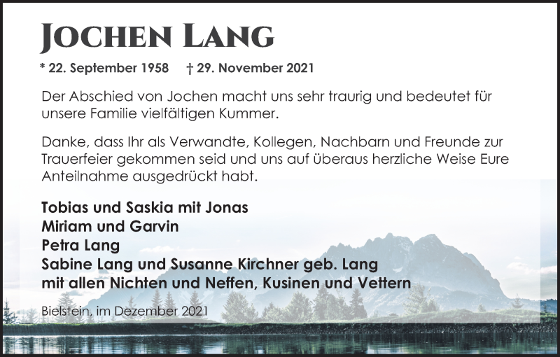  Traueranzeige für Jochen Lang vom 18.12.2021 aus Kölner Stadt-Anzeiger / Kölnische Rundschau / Express