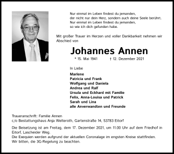 Anzeige von Johannes Annen von Kölner Stadt-Anzeiger / Kölnische Rundschau / Express