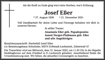 Anzeige von Josef Eßer von  Werbepost 