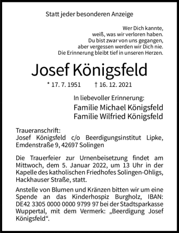 Anzeige von Josef Königsfeld von  Blickpunkt Euskirchen 