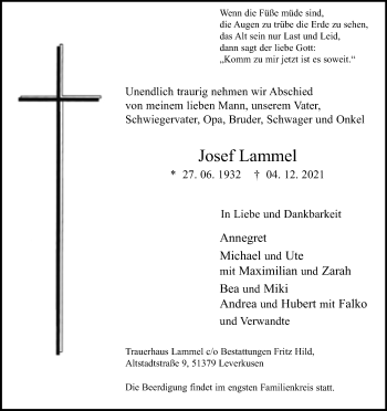 Anzeige von Josef Lammel von Kölner Stadt-Anzeiger / Kölnische Rundschau / Express