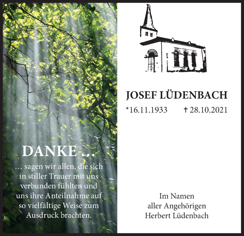  Traueranzeige für Josef Lüdenbach vom 31.12.2021 aus Kölner Stadt-Anzeiger / Kölnische Rundschau / Express
