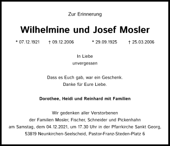 Anzeige von Josef Mosler von Kölner Stadt-Anzeiger / Kölnische Rundschau / Express