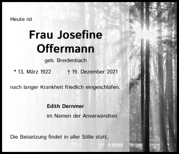 Anzeige von Josefine Offermann von Kölner Stadt-Anzeiger / Kölnische Rundschau / Express