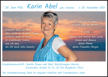 Anzeige von Karin Abel von  Werbepost 