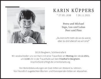 Anzeige von Karin Küppers von  Werbepost 
