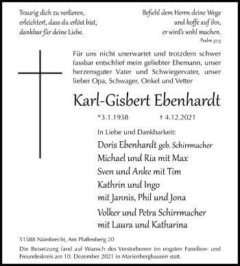 Anzeige von Karl-Gisbert Ebenhardt von  Lokalanzeiger 