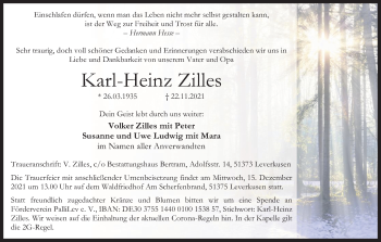 Anzeige von Karl-Heinz Zilles von Kölner Stadt-Anzeiger / Kölnische Rundschau / Express