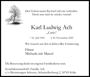 Anzeige von Karl Ludwig Ach von Kölner Stadt-Anzeiger / Kölnische Rundschau / Express