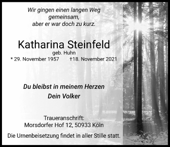Anzeige von Katharina Steinfeld von Kölner Stadt-Anzeiger / Kölnische Rundschau / Express
