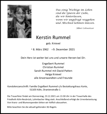 Anzeige von Kerstin Rummel von Kölner Stadt-Anzeiger / Kölnische Rundschau / Express