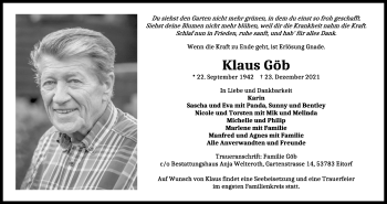 Anzeige von Klaus Göb von Kölner Stadt-Anzeiger / Kölnische Rundschau / Express