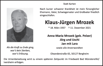 Anzeige von Klaus-Jürgen Mrozek von  Werbepost 