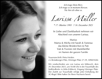 Anzeige von Larissa Müller von Kölner Stadt-Anzeiger / Kölnische Rundschau / Express