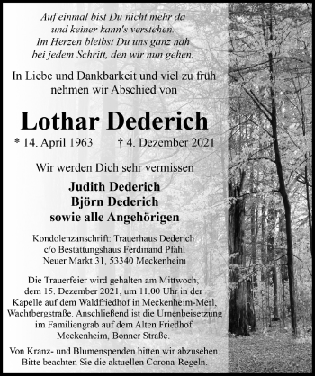 Anzeige von Lothar Dederich von  Schaufenster/Blickpunkt 