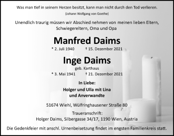 Anzeige von Manfred Daims von Kölner Stadt-Anzeiger / Kölnische Rundschau / Express
