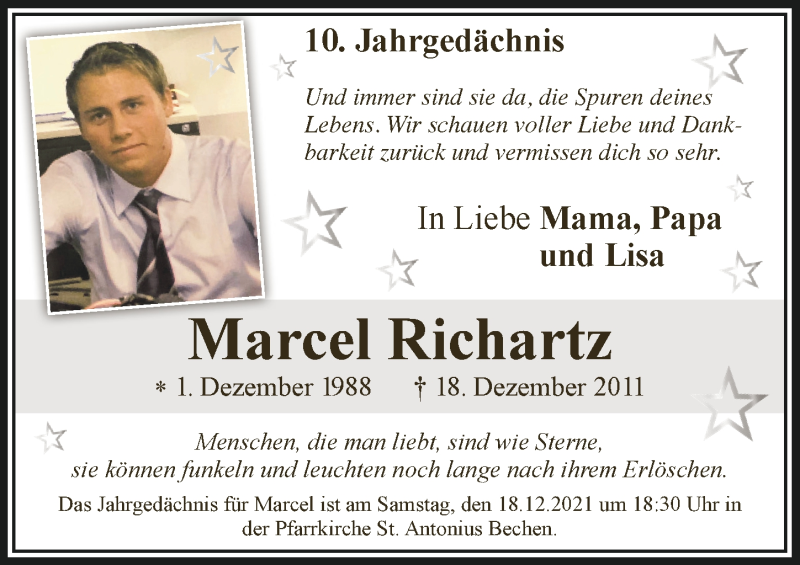 Traueranzeige für Marcel Richartz vom 18.07.2023 aus  Bergisches Handelsblatt 