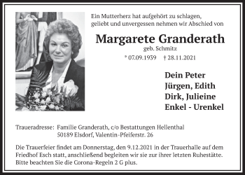 Anzeige von Margarete Granderath von  Werbepost 