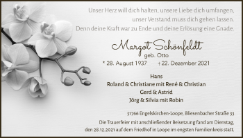 Anzeige von Margot Schönfeldt von  Anzeigen Echo 