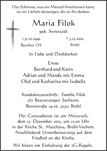 Anzeige von Maria Filok von  Schlossbote/Werbekurier 