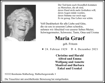 Anzeige von Maria Graef von  Schlossbote/Werbekurier 