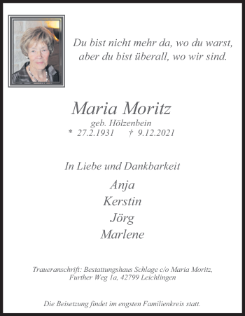 Anzeige von Maria Moritz von Kölner Stadt-Anzeiger / Kölnische Rundschau / Express