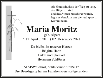 Anzeige von Maria Moritz von  Lokalanzeiger 