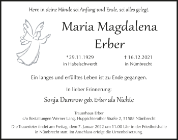 Anzeige von Maria Magdalena Erber von  Lokalanzeiger 