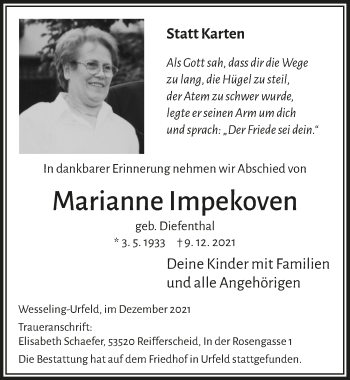 Anzeige von Marianne Impekoven von  Schlossbote/Werbekurier 