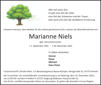 Anzeige von Marianne Niels von Kölner Stadt-Anzeiger / Kölnische Rundschau / Express