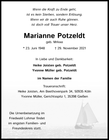 Anzeige von Marianne Potzeldt von Kölner Stadt-Anzeiger / Kölnische Rundschau / Express