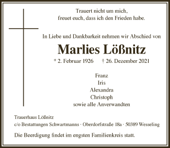 Anzeige von Marlies Lößnitz von  Schlossbote/Werbekurier 